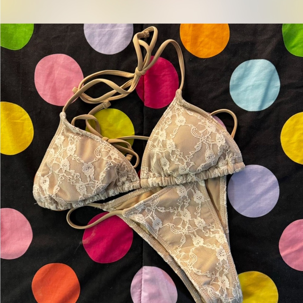 Lace floral Triangle Bikini Top and Bottom